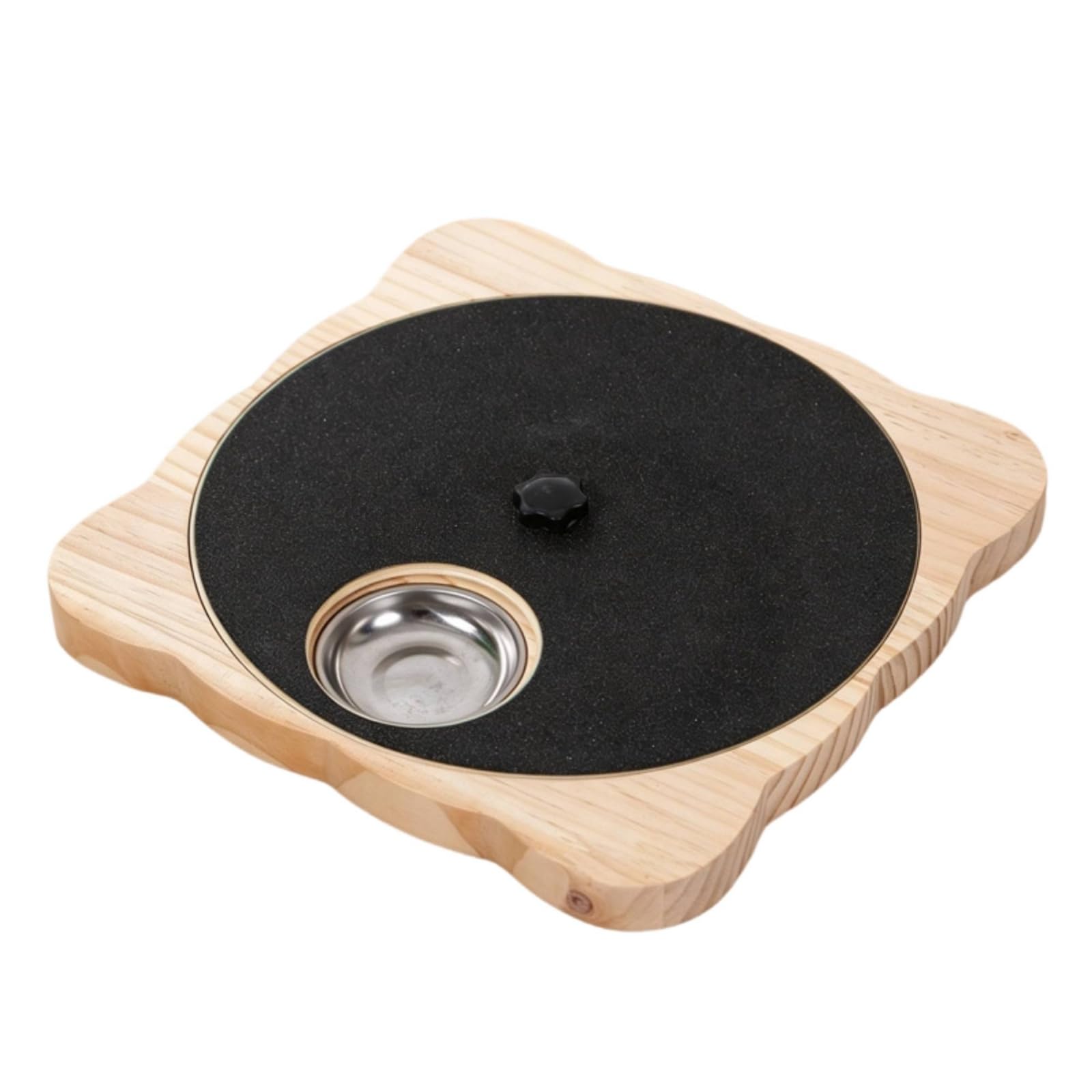 Comedero Interactivo para Mascotas Cuenco Tazón Plato Alimentador con Base de Madera Rotatoria y Cuenco de Acero Inoxidable Promueve Digestión y, Negro