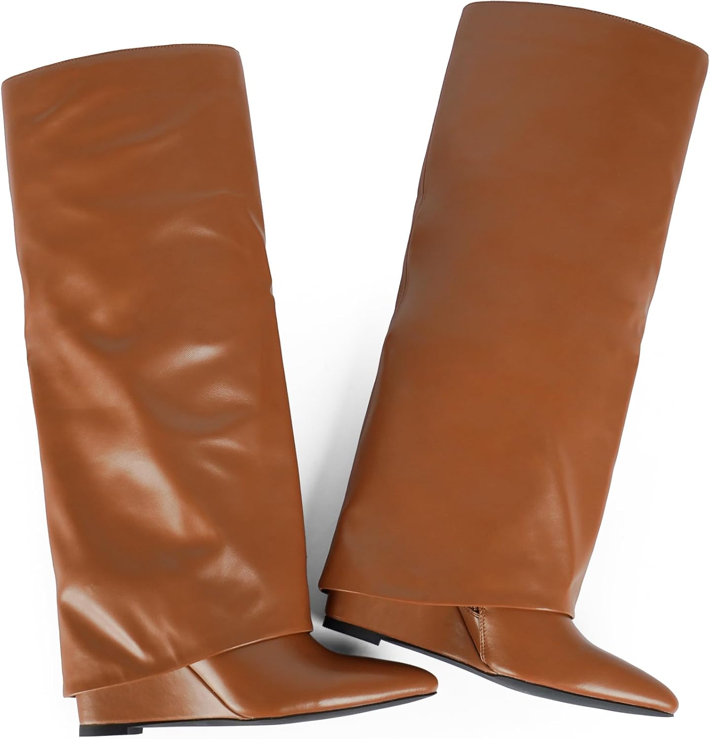 Modatope Knee High Boots Women Fold Over Boots Wedge Heel Slouchy Tall Boots Zipper Pointed Toe Dress Fall Long Boot for Women - Image 5