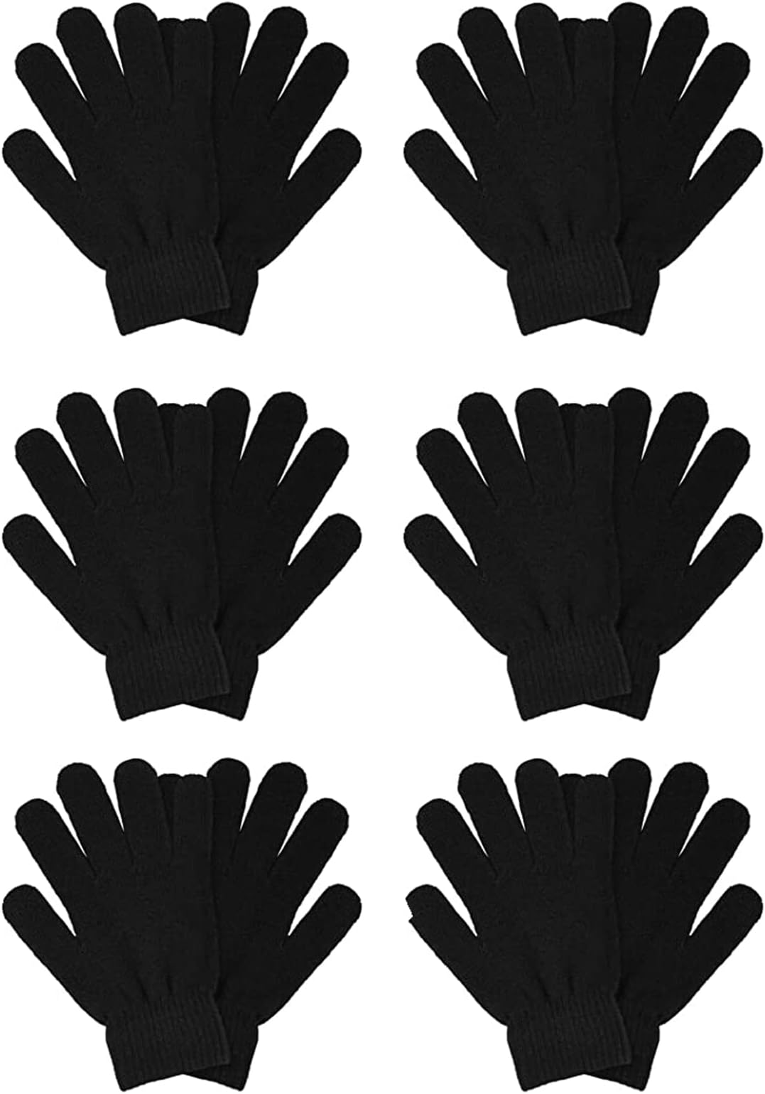 COLEDRE 6 Pairs Winter Gloves for Women Men Hand Warmers Knit Black Gloves Cold Weather Magic Thermal Warm Stretchy Mittens for Running Driving Hiking