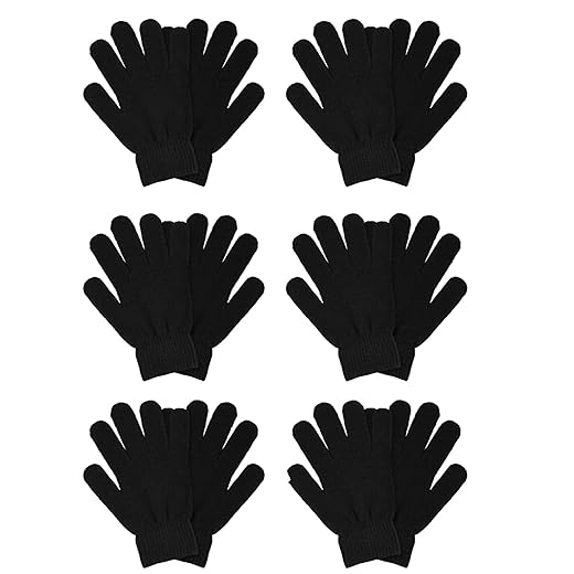 6 Pairs Winter Magic Gloves for Women Men Knit Black Gloves Cold Weather Thermal Warm Stretchy Gloves Mittens for Running Driving Hiking