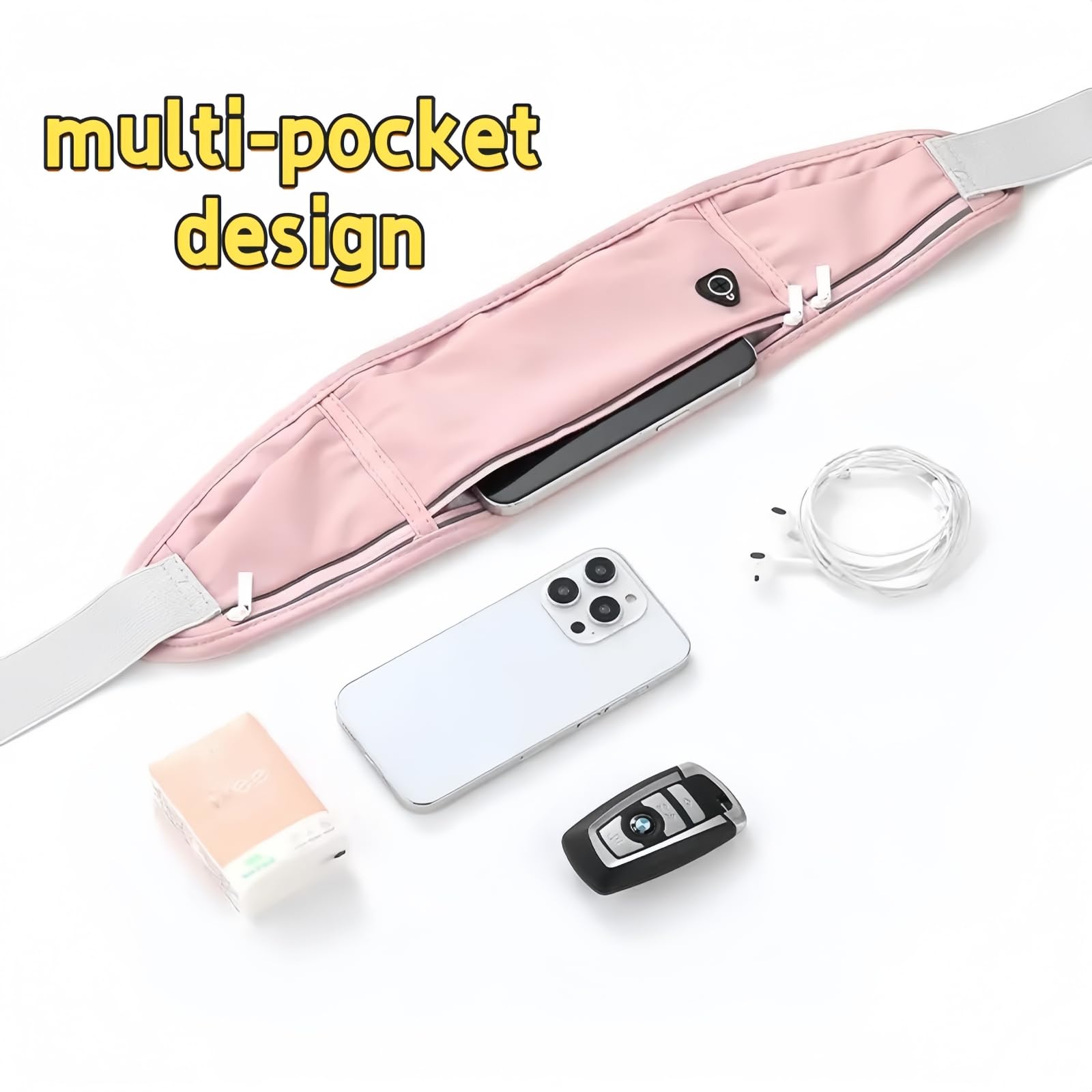 Geldgürtel für Reisen, Reisegeldbeutel Diebstahlsicher Handytasche Laufen Kreditkartenfach, Versteckt Flach Bauchtasche Geldgürtel (Elegantes Grau)