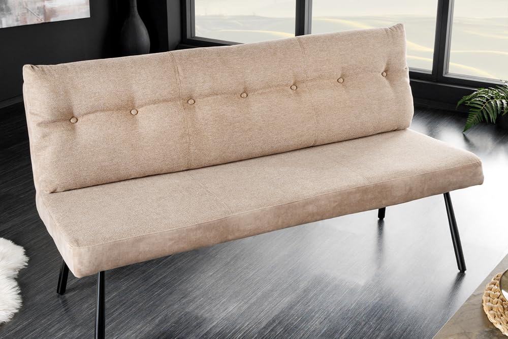 Riess Ambiente Moderne Sitzbank Big George 160cm Champagner beige Samt Strukturstoff mit Lehne, gepolsterte Bank für Dein Esszimmer