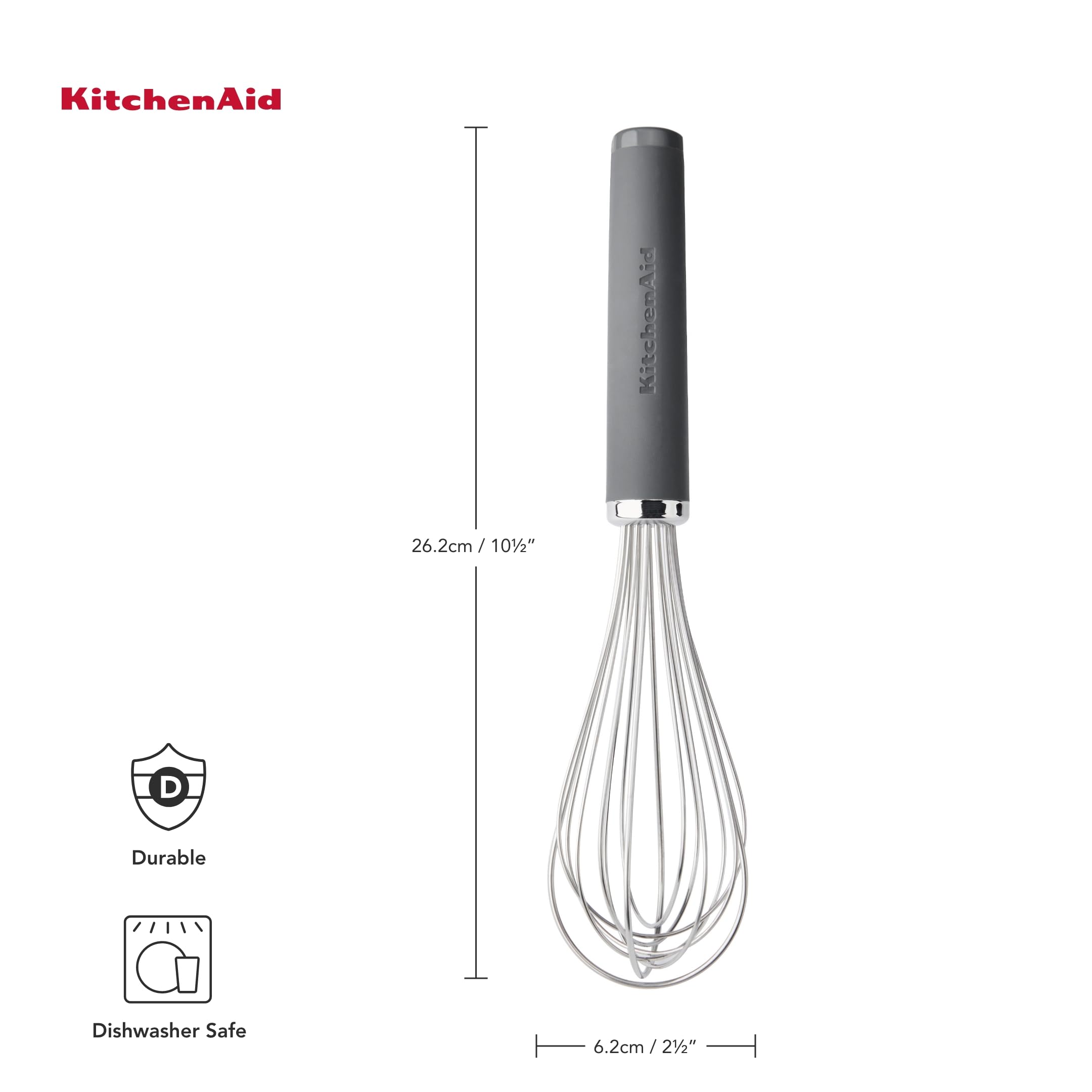 KitchenAid Soft Grip Utility Whisk - Charcoal Grey, Multicoloured - Image 2