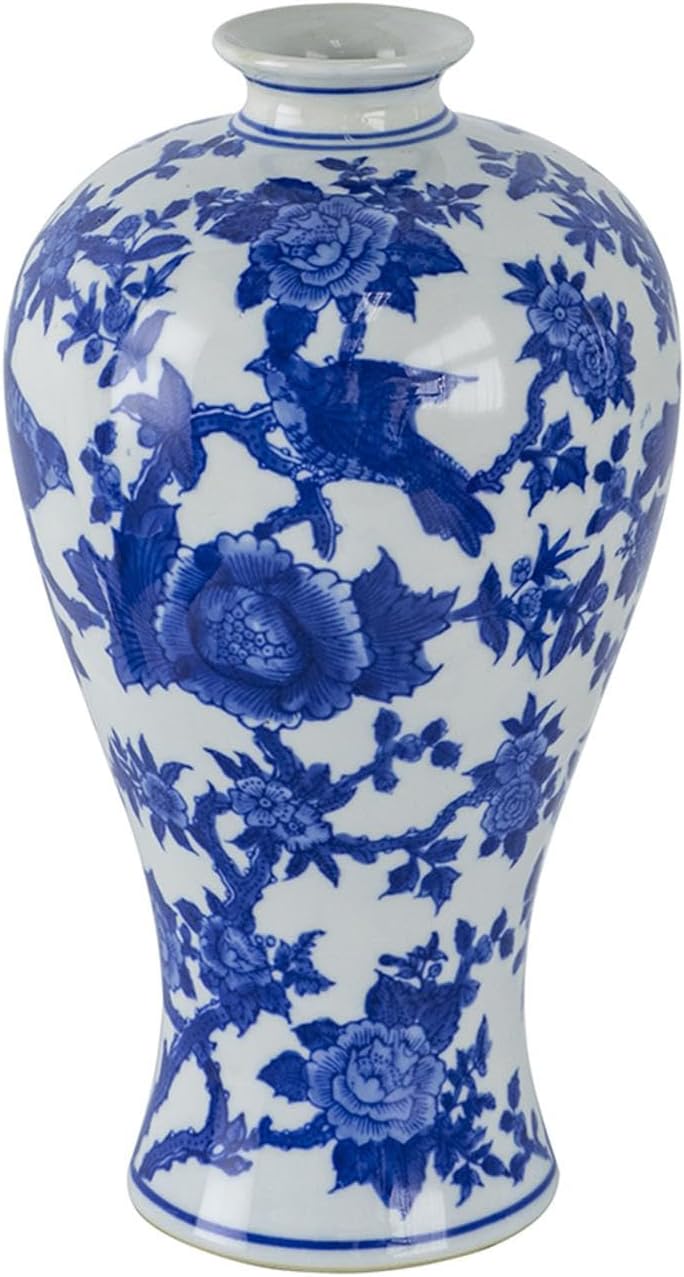 A&B Home Ren Blue & White Bird Vase