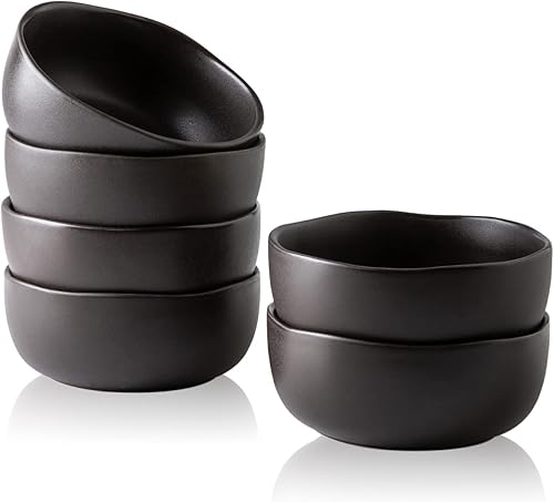 Miniatura 1 de AmorArc Juego de 6 cuencos de cerámica grandes de 28 onzas para comida, cuencos de cocina resistentes a las virutas con borde ondulado, esmalte