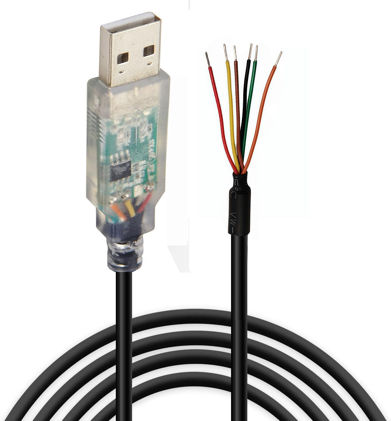 USB-RS232-WE-1800-BT-0.0 Câble USB vers série RS232 authentique puce FT232RQ compatible avec Windows 11 10 8 7 Linux Mac OS 6 voies (0 V)