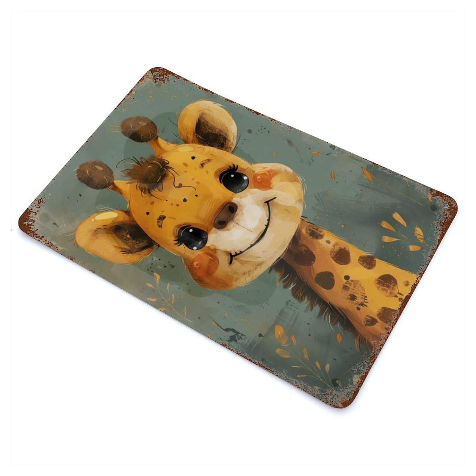 Garage Style Cute Watercolor Giraffe Rusty Metal Tin Sign 11.8"x7.9", Shabby Chic Decor for Bar And Workshop