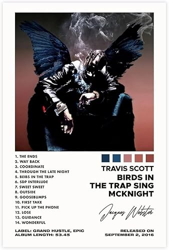 Póster de Travis Scott Limited (1) Póster en lienzo con texto en inglés "Birds In The Trap Sing McKnight" (1) póster en lienzo para decoración de