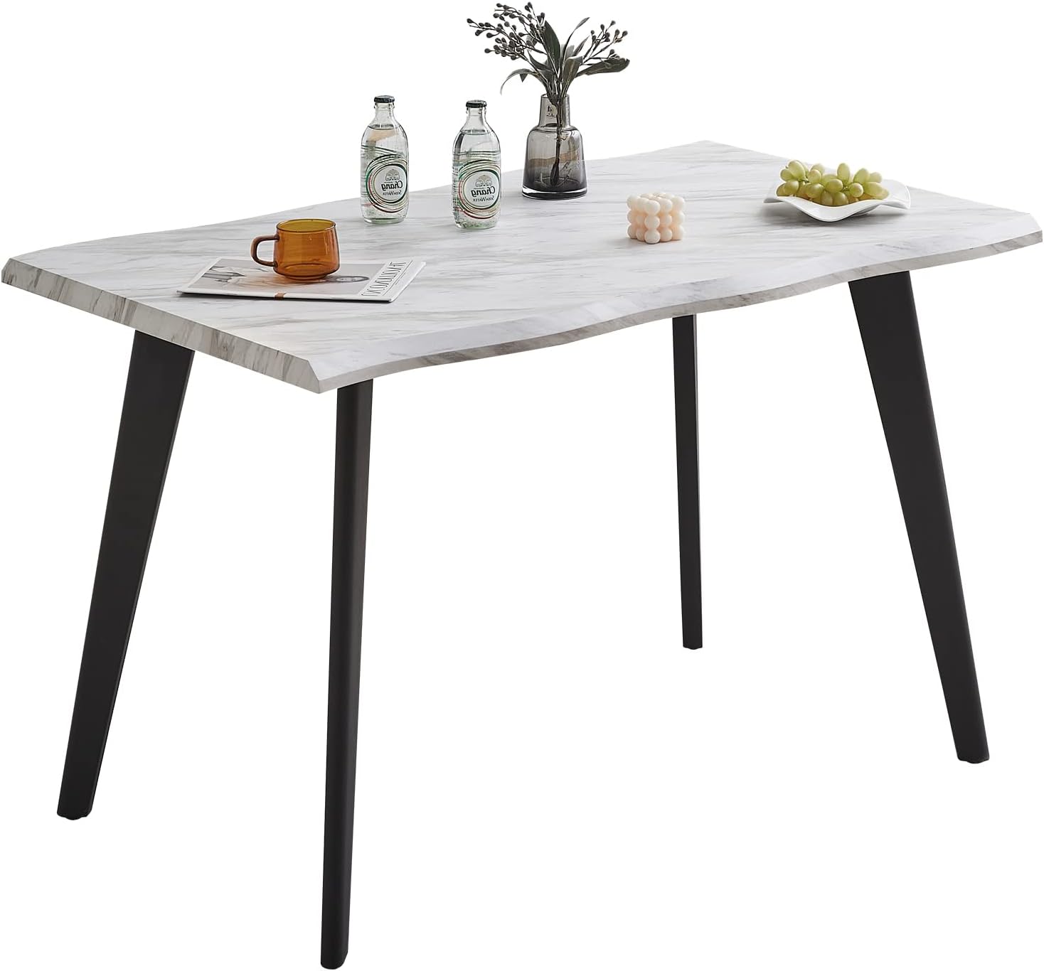 CLIPOP 120 cm Rectangle Dining Table White Marble Effect Kitchen Table