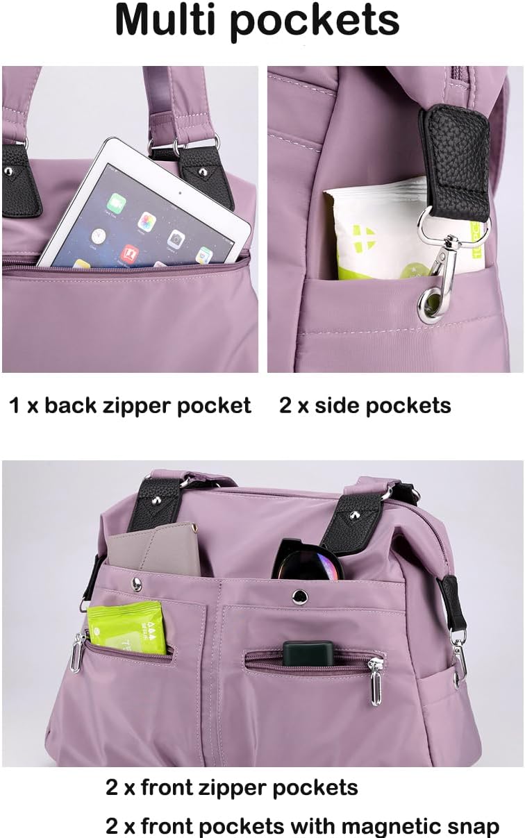 Women's Tote Bag Multi Pocket Water resistant Nylon Handbag Purse Casual Travel Shoulder Bag Hobo Bag - Image 6