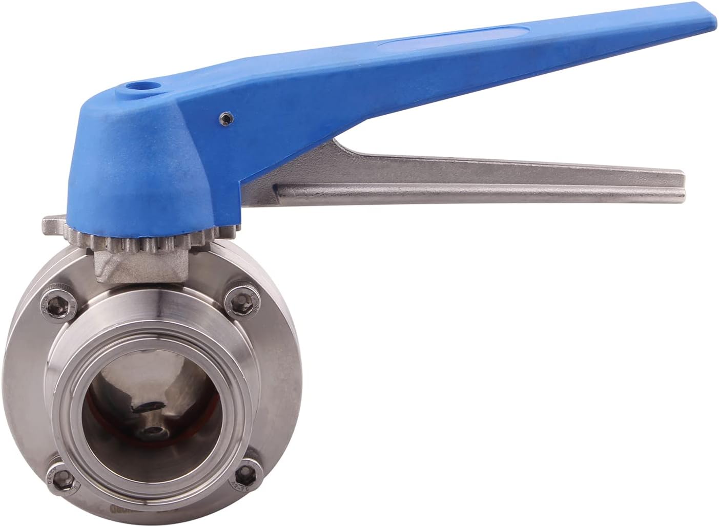 DERNORD 2 Pack Butterfly Valve with Blue Trigger Handle Stainless Steel 304 Tri Clamp Clover (1.5 inch Tri Clamp Butterfly Valve)
