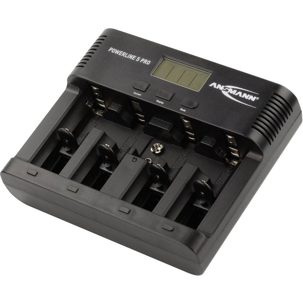 ANSMANN Cargador universal de baterías Powerline 5 PRO - Para 1-4 baterías AAA/AA C D y 9V - Estación de carga con puerto USB y multifunción