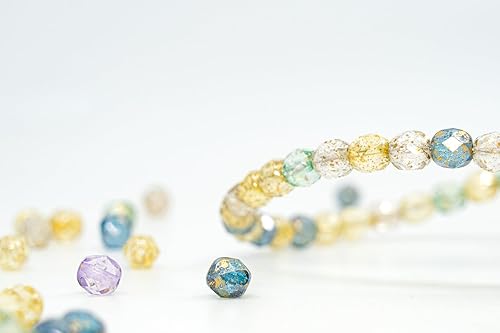 Miniatura 6 de Mezcla de 280 cuentas de cristal checo facetadas redondas de 0.9 oz (25 g) de 0.157 in, tonos dorados