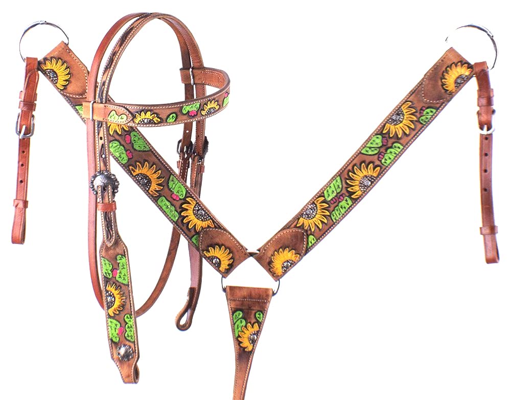 Ensement Tête, Collier De Poitrine Et Rênes Western Ashmira Saddlery - Cuir De Vache Sculpté Main