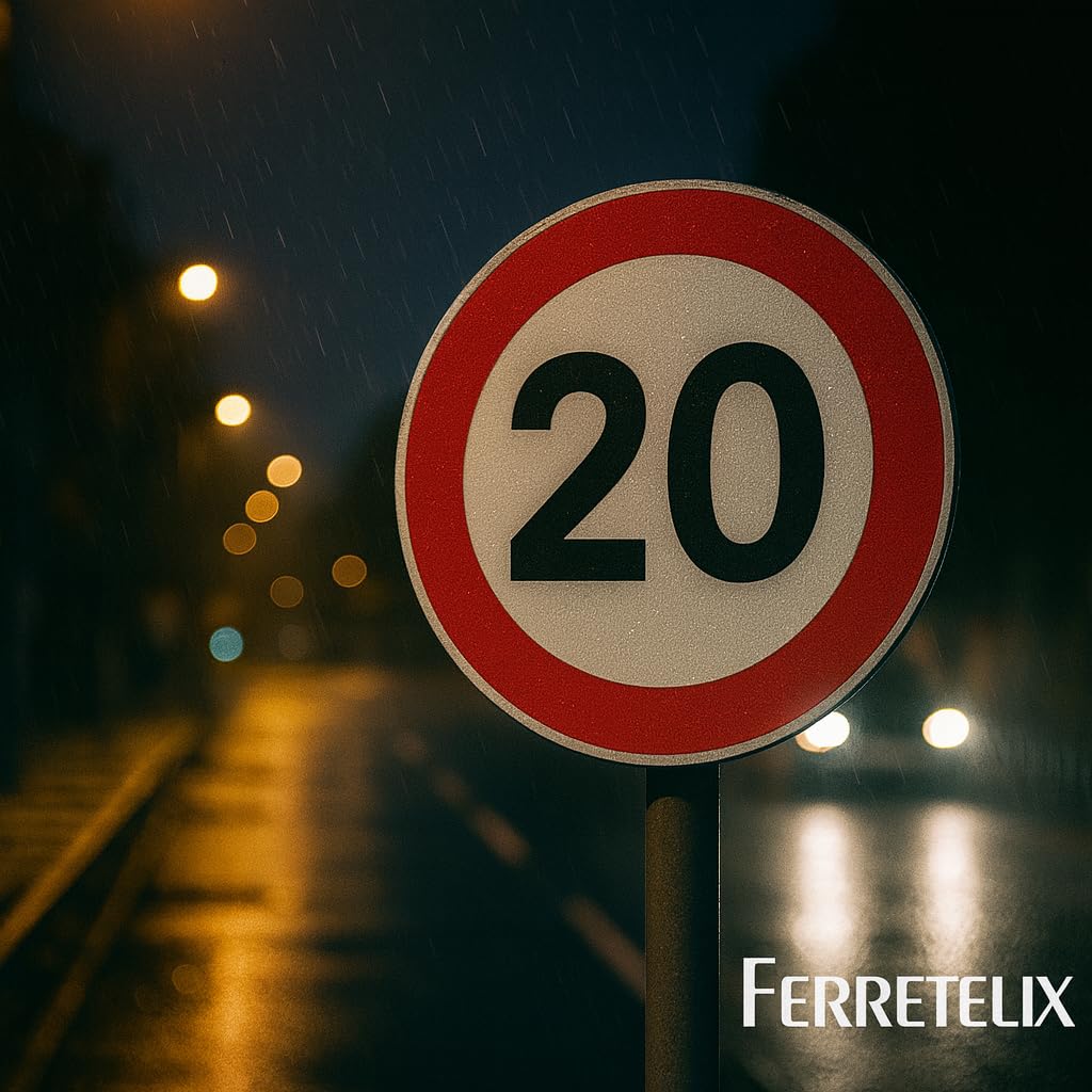 FERRETELIX Señal Tráfico Metalica Homologada Tipo MOPU 60 cm Reflectante Nivel 1 Velocidad máxima 20 R-301