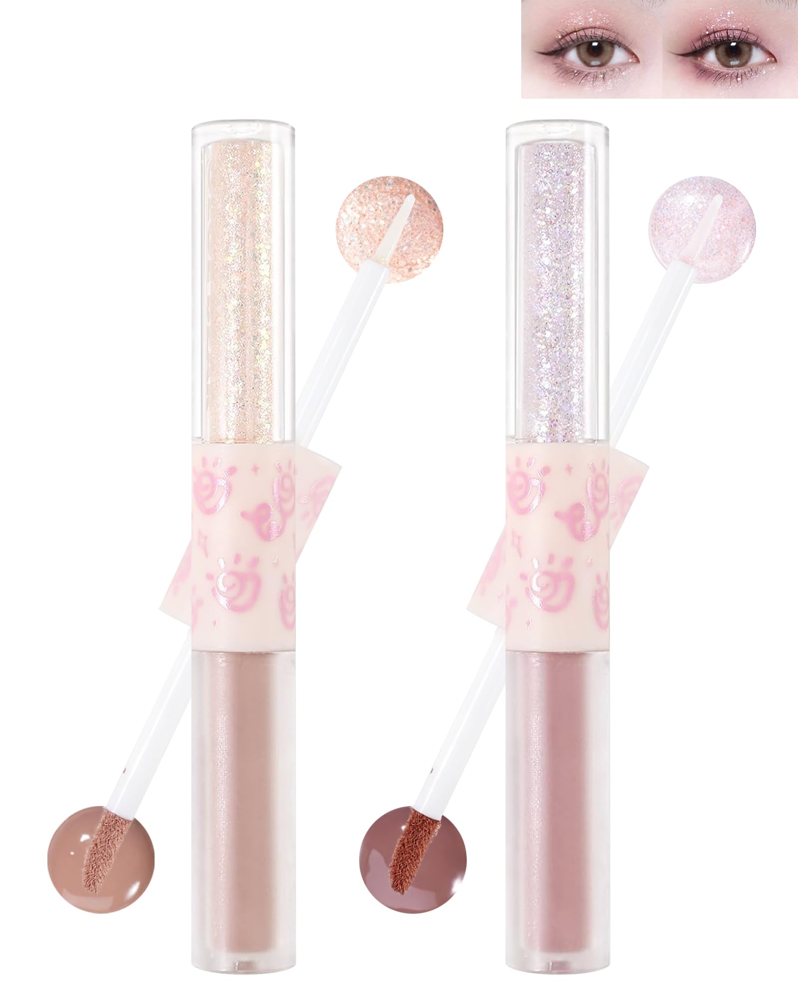 Set de 2 sombras de ojos, Delineador de ojos Líquida Impermeable, Sombra de ojos en crema y delineador brillante 2 en 1, regalo de maquillaje de ojos líquido de larga duración para mujer y niñas