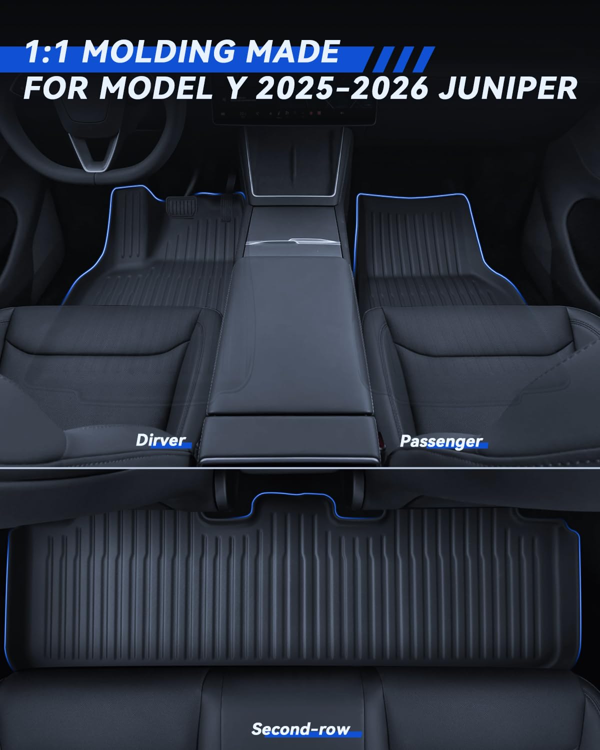9 sztuk wykładzin do Tesla Model Y 2025-2026 Premium/Performance TPE na każdą pogodę, wysoka krawędź 3D, antypoślizgowa, wodoodporna, wykładzina do drugiego rzędu siedzeń, tylna osłona