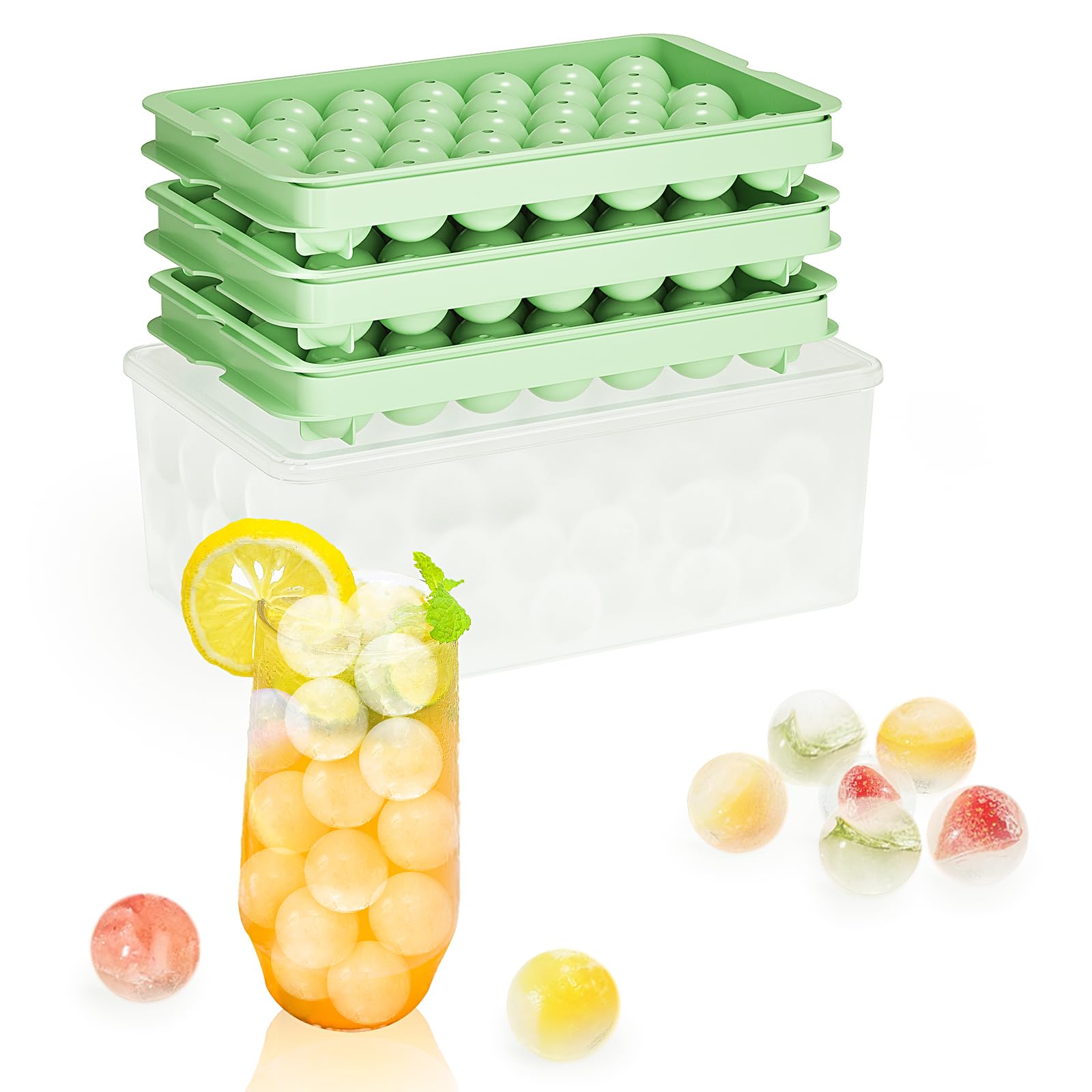 4 Vaschette Per Cubetti Di Ghiaccio Con Coperchio - Silicone Alimentare, 56 Cubetti Impilabili