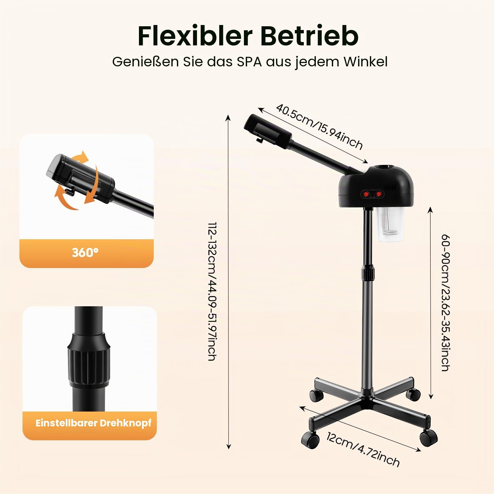 Gesichtsdampfer Dampfgerät Gesichtssauna, 800W SPA Gesichtspflege Sprühen Maschine, Luftbefeuchter Ozon Bedampfer, 1-Kopf, Höhe Einstellbar für Salon/Zuhause/Kosmetikstudio