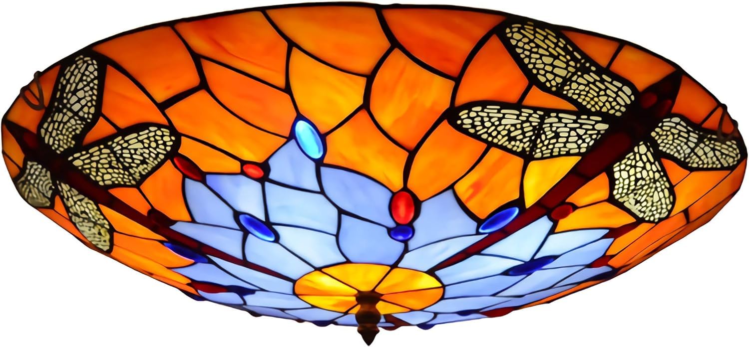 Plafonnier Tiffany libellule résout le manque de cachet des couloirs 30cm