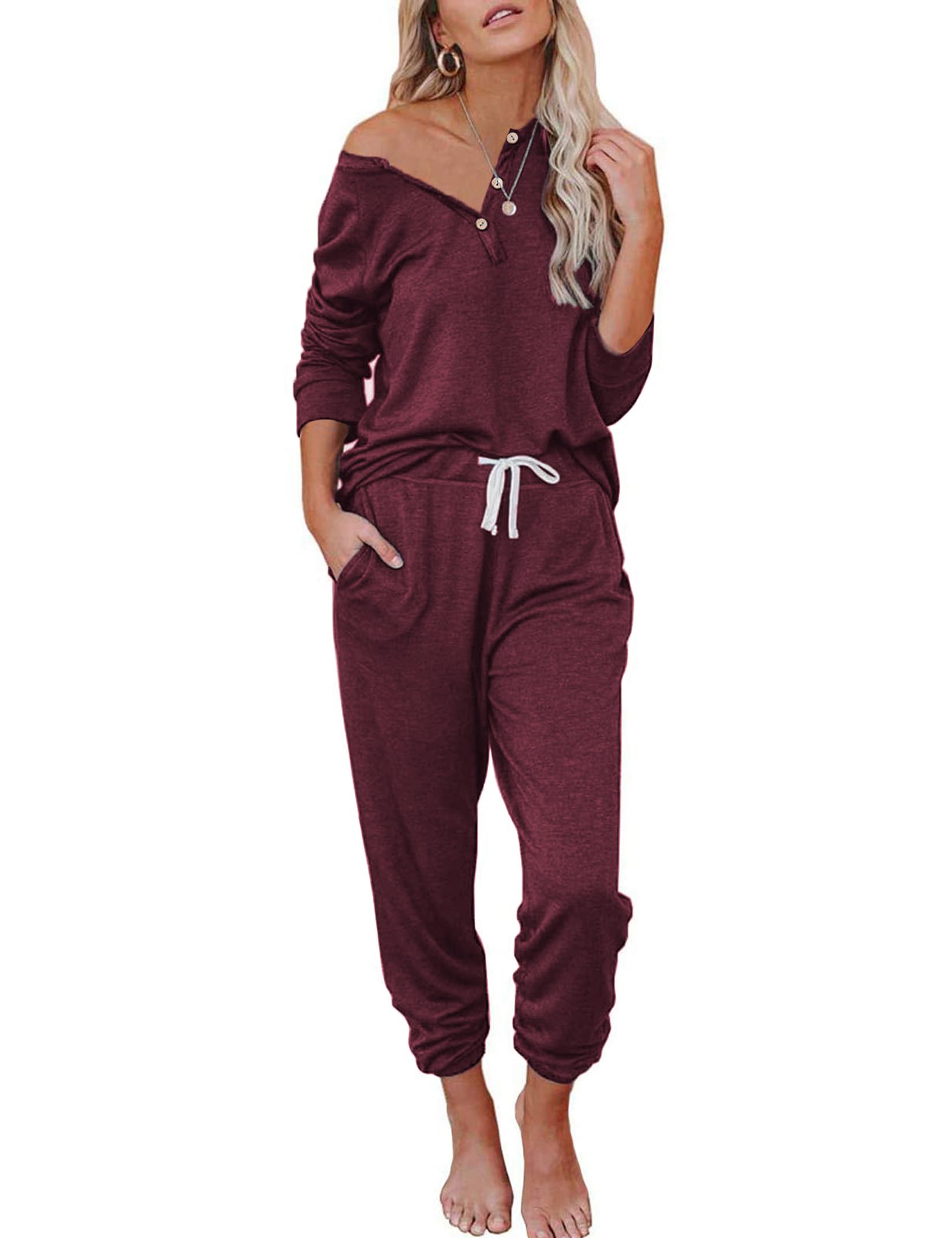 FIOPHY Women's 2 Piece Outfits Lounge Sets Long Sleeve Tops and Jogger Sweatpants Track Sweats Suits Loungewear Pajama Sets