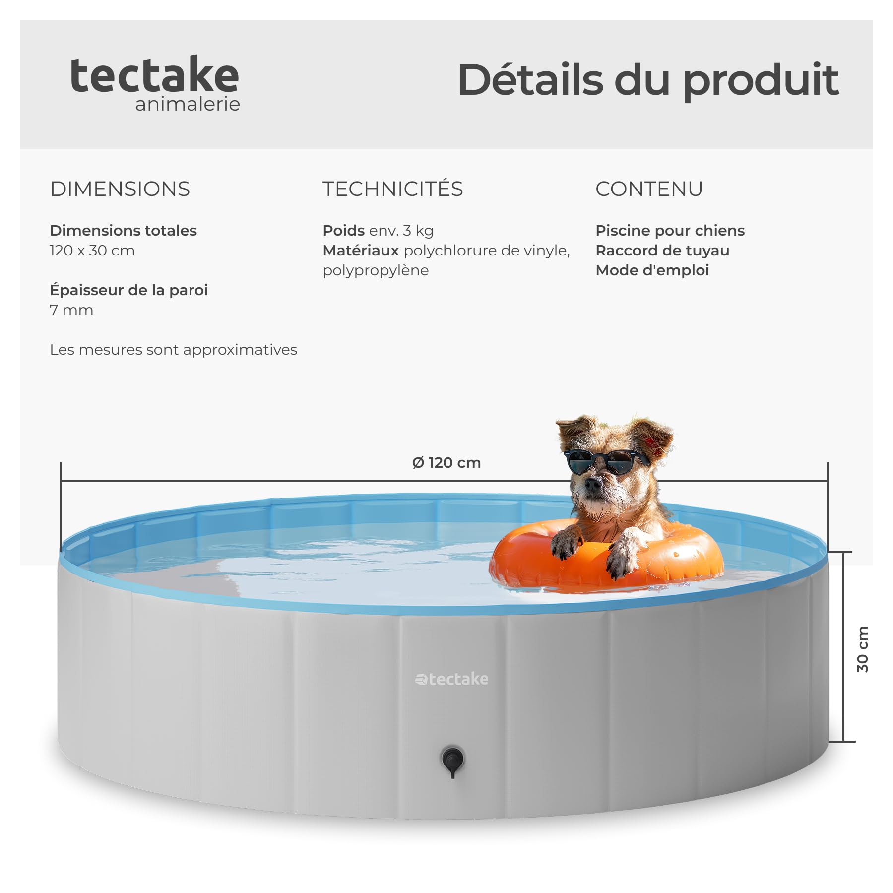 tectake® Piscine pour Chien Piscines a Balle Piscine autoportée Pliable Ø120cm Jeu Exterieur & intérieur pour Chien & Chat Jouet pour Chiens Jeux d'eau Jardin Salon