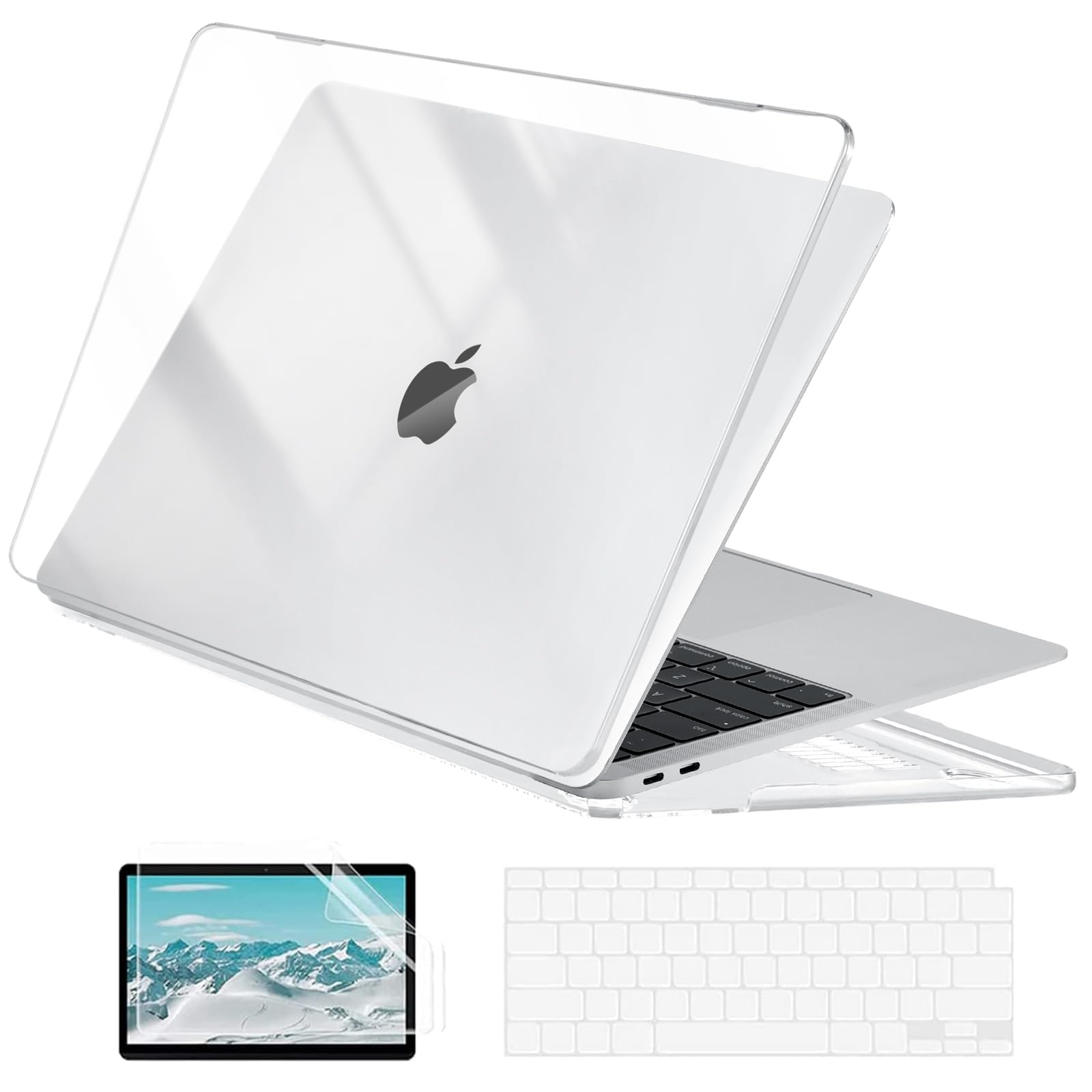 EooCoo Clear Case for Apple MacBook Air M1 13 inch Cover 2018-2021 | Compatible for Mac Air 13.3" Laptop Protection Plastic Bright Crystal Hard Shell, Keyboard Skin, Screen Protector Accessories discount deal