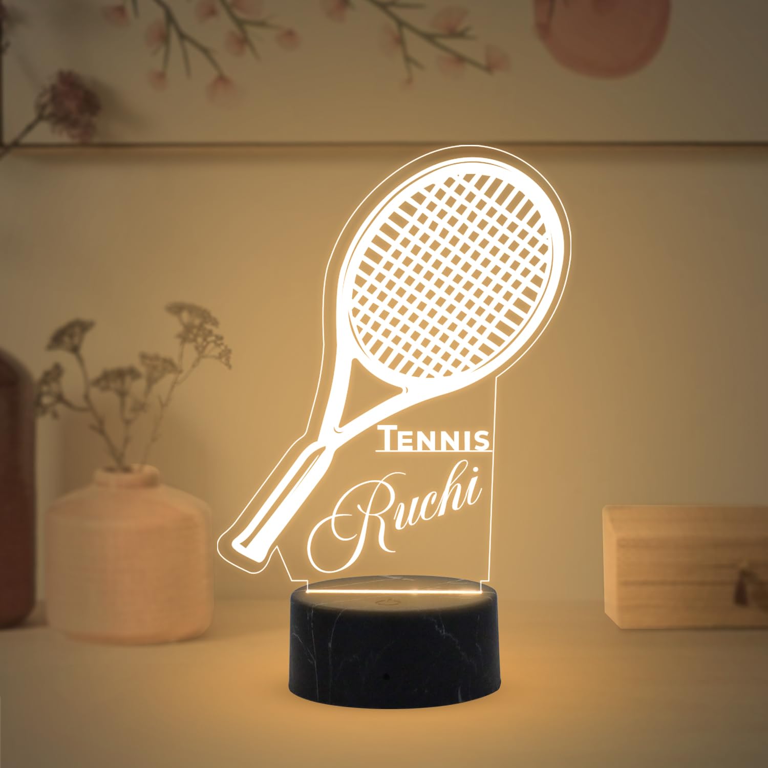 Gift Me Bazar Personalized Tennis 3D Night Light Customized with Name | Tennis bat lamp | Gift for Tennis Lover | Warm White Light | Birthday Gift for Tennis Lover | Gift for Sports Lover-image-27