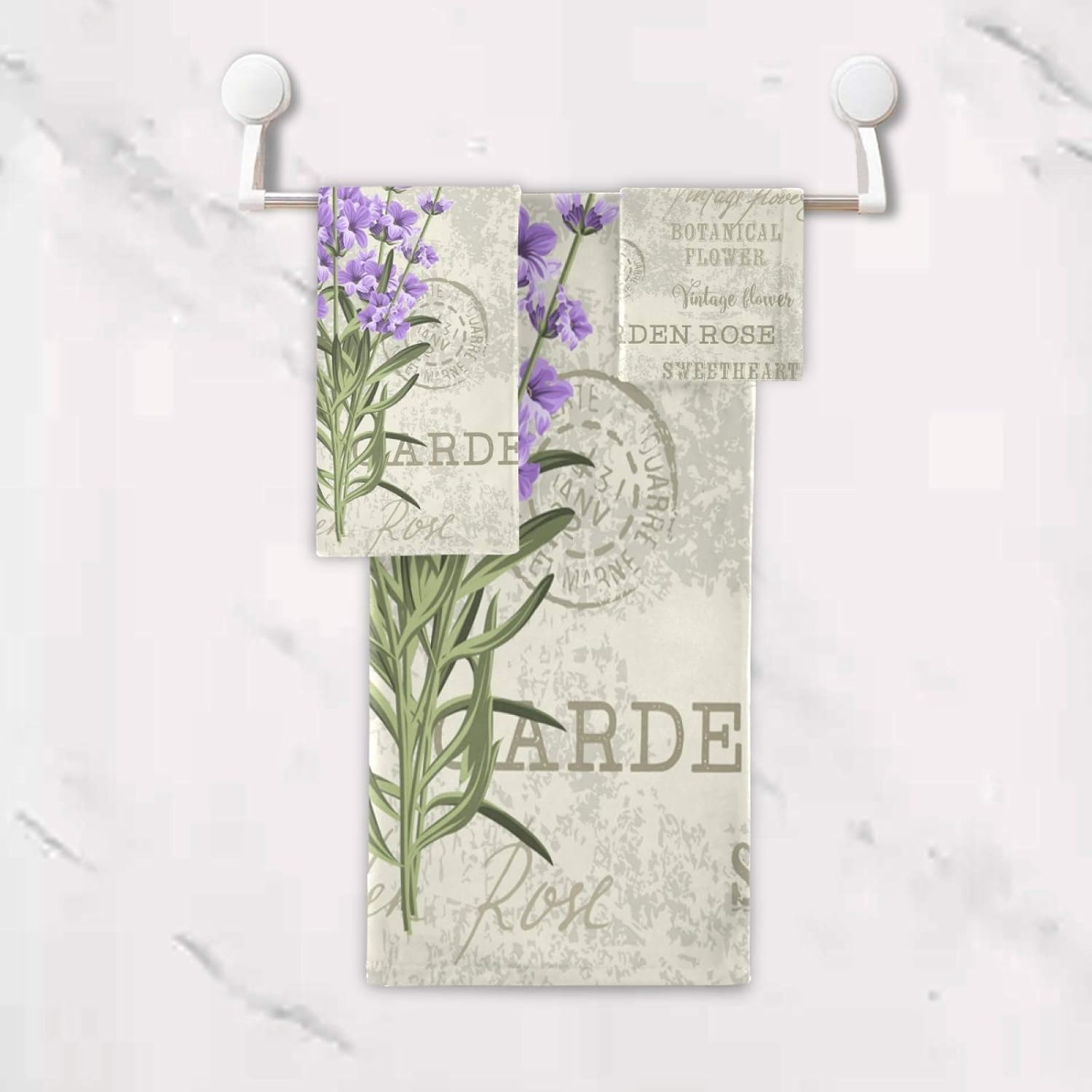 ALAZA Elegant Purple Lavender Bath Towel Set Luxury Decorative Set of 3, 1 Bath Towel 1 Hand Towel 1 Washcloth Soft Multipurpose for for Bathroom Hotel Gym Yoga Spa