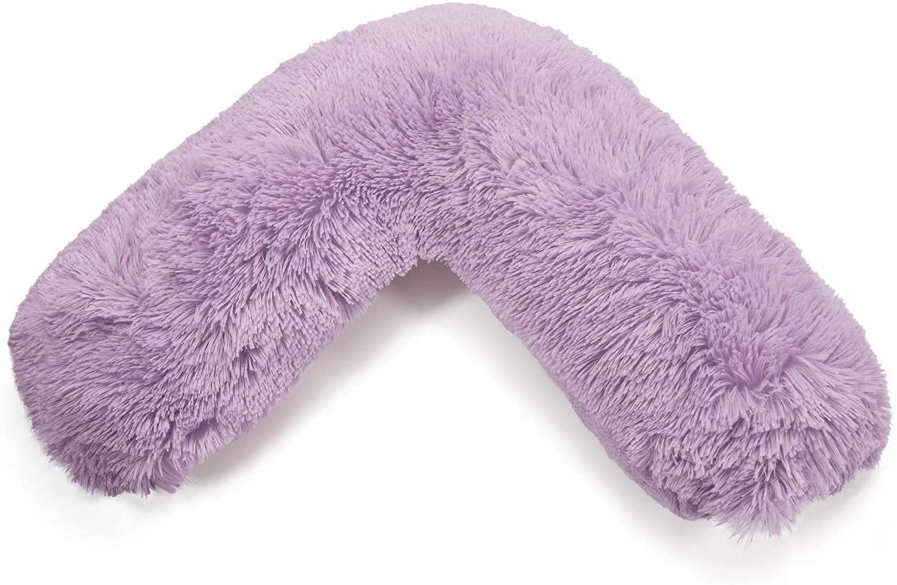 NIGHTZONE Teddy V Shaped Complete V Pillow or V Case Only For Neck Maternity Back Support Soft Warm Plush Cosy Fleece V Shape Cover (Teddy Cuddles Lilac, Teddy Cover With V Pillow)