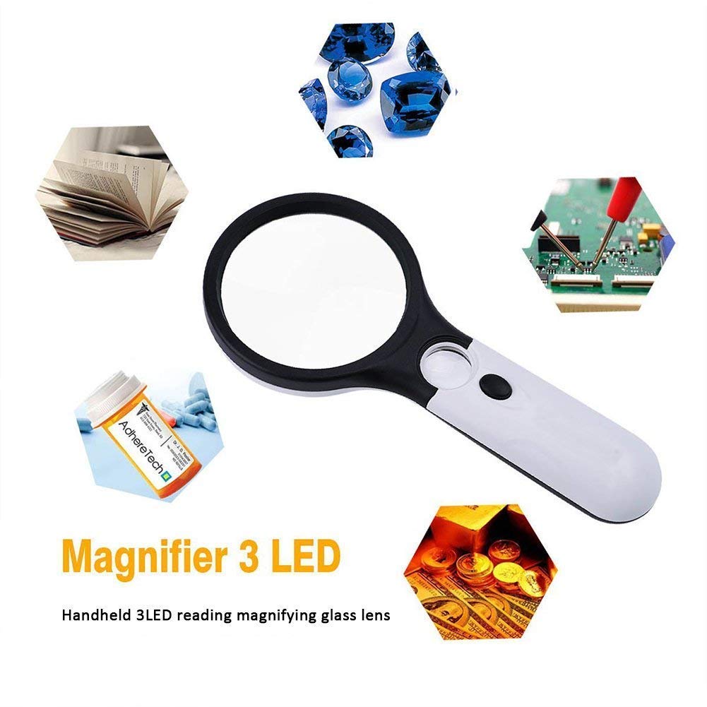 HOUSE HATCH 3 LED Handheld Magnifying Glass, 3X & 45X Magnification for Reading Books, Newspapers & Science Projects, Built-in Light for Clear View 4