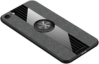 FHXD Compatible with iphone 7/8/iphone SE 2020(4.7") Case Ultra Thin Fabric Textured Pattern Cover+1*Screen Protector 360° Rotation Ring Stand Shockproof Anti Scratch Protective Cover-Gray