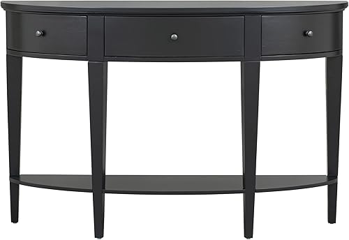 Miniatura 3 de Moderna mesa consola curvada de 51 pulgadas, mesa de sofá de entrada de media luna con cajones y estante de almacenamiento abierto para sala de