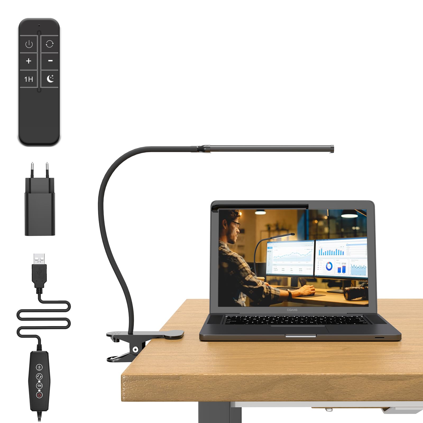 Mojimdo Lampada da Scrivania 77 LED con Telecomando [Potere Illuminante Notevole] 40CM Lampada con Pinza, 3 colore &10 Livelli di Luminosità Lampada da Lettura 360° Flessibile con Caricatore USB