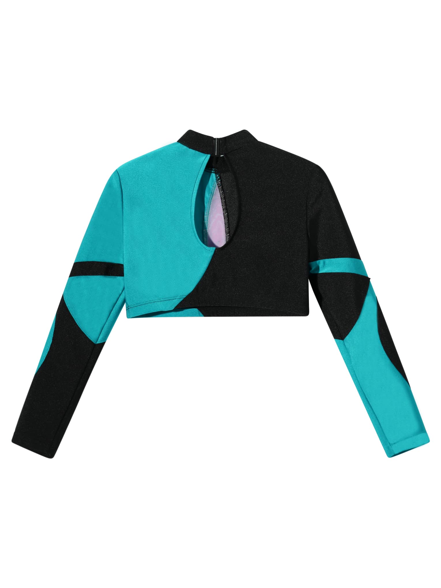 JanJean Kids Girls Long Sleeve Shiny Rhinestone Dance Crop Top for Hip Hop Jazz Streetwear Performance Show Royal Blue 14 Years