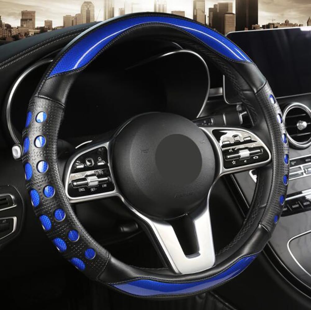 GZE Fashionable Leather Steering Wheel Cover Breathable Anti-Slip Sporty Four Seasons Universal 15 Inch Steering Wheel Cover (Green)