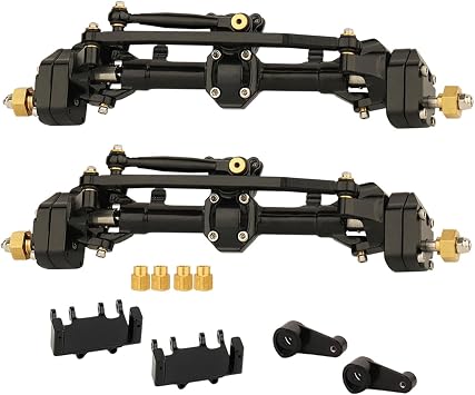 Aluminum Alloy Portal Front and Rear Axles with Servo Mount for Axial AX24 1/24 RC 4WD Crawler Car Metal Upgrade Parts Black
