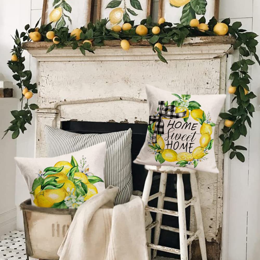 Fundas De Cojín Decorativas Con Diseño De Limón – Juego De 2, 45x45 Cm, Para Sofá, Jardín Y Decoración De Primavera/Verano