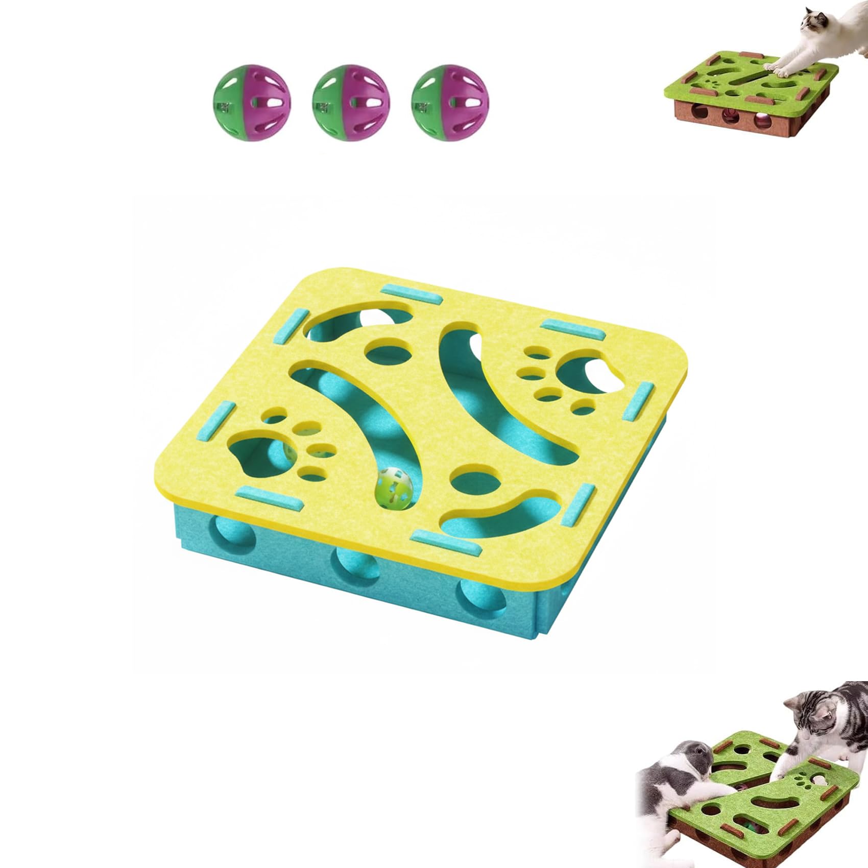 Cat Scratch Puzzle Enrichment Box - Nail File Stress Free Alternative to Clippers and Grinders, Cats Nail File Toy, Interactive Cat Scratch Puzzle Toy with Bell for Cats of All Ages (C)