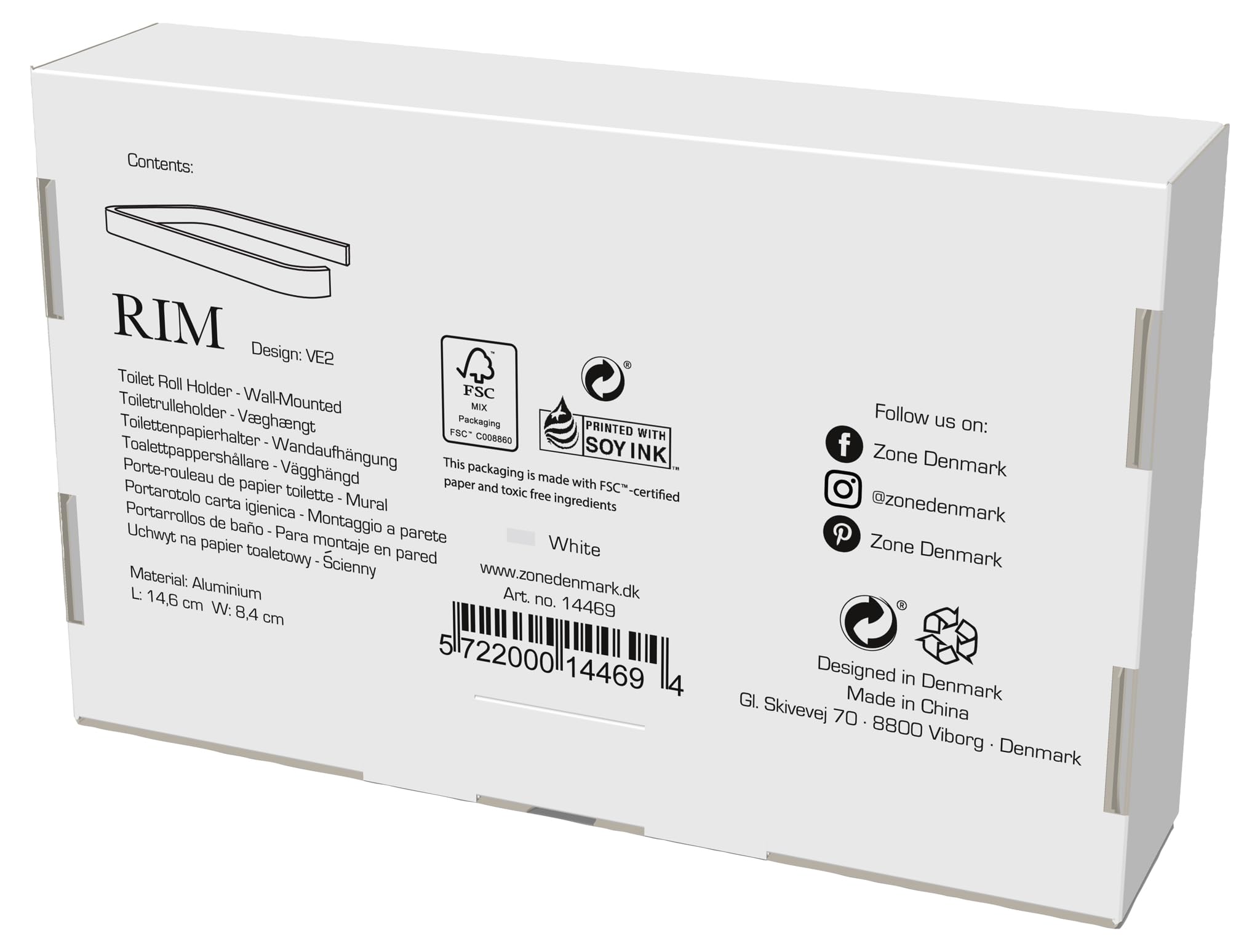 Zone Denmark Rim Uchwyt na papier toaletowy 14,6 x 8,4 x 2 cm White