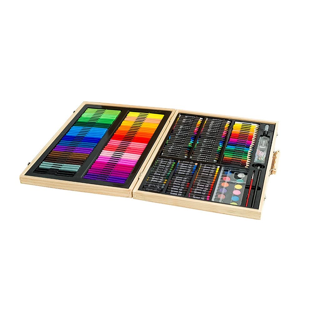 251 pièces Deluxe Art Set, Navette Art Art Art dans étui en Bois, Dessin de Peinture Kit d'art avec Crayons Pastels d'huile Aquarelle gâteaux Aquarelle Croquis pour Enfants Adultes