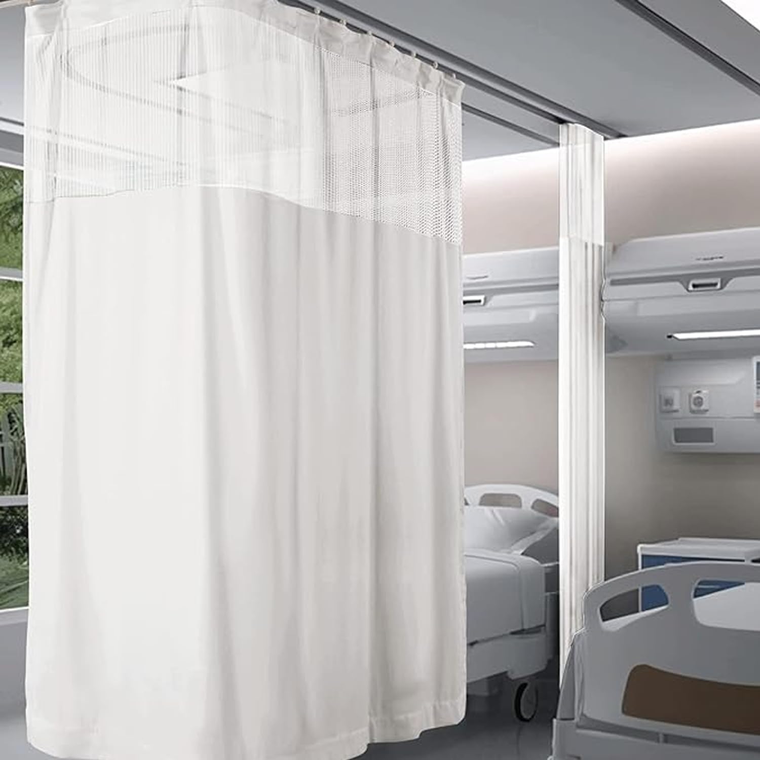 Riqhtik White Medical Privacy Screen Room Divider Curtain With Flat Hooks, Hospital Curtain Hanging Medical Privacy Room Divider Cubicle Curtains Semi Sheer Curtains For Hospital,,6.5W×8.8L Ft