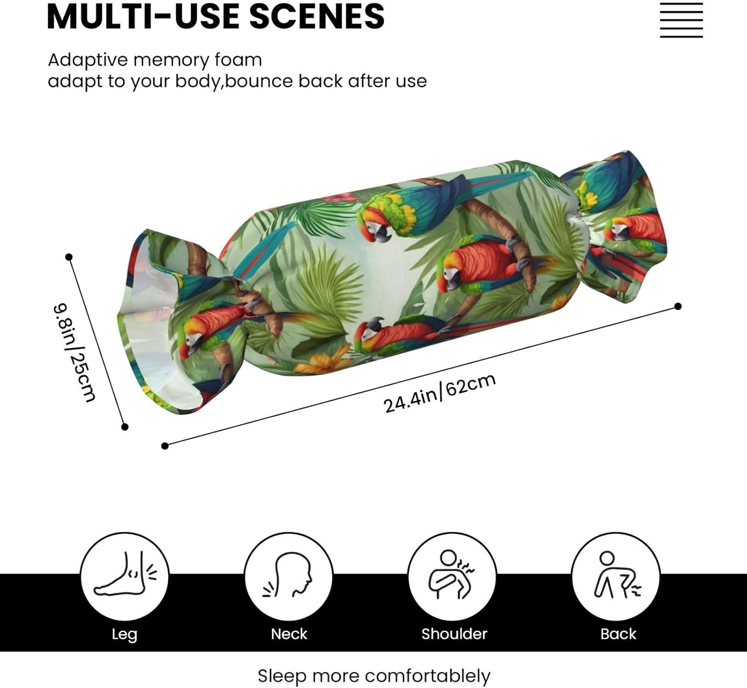 Parrot Birds and Tropical Tree Print Candy Cylindrical Comfortable Pillow Throw Pillows Home Decor Easy Maintenance