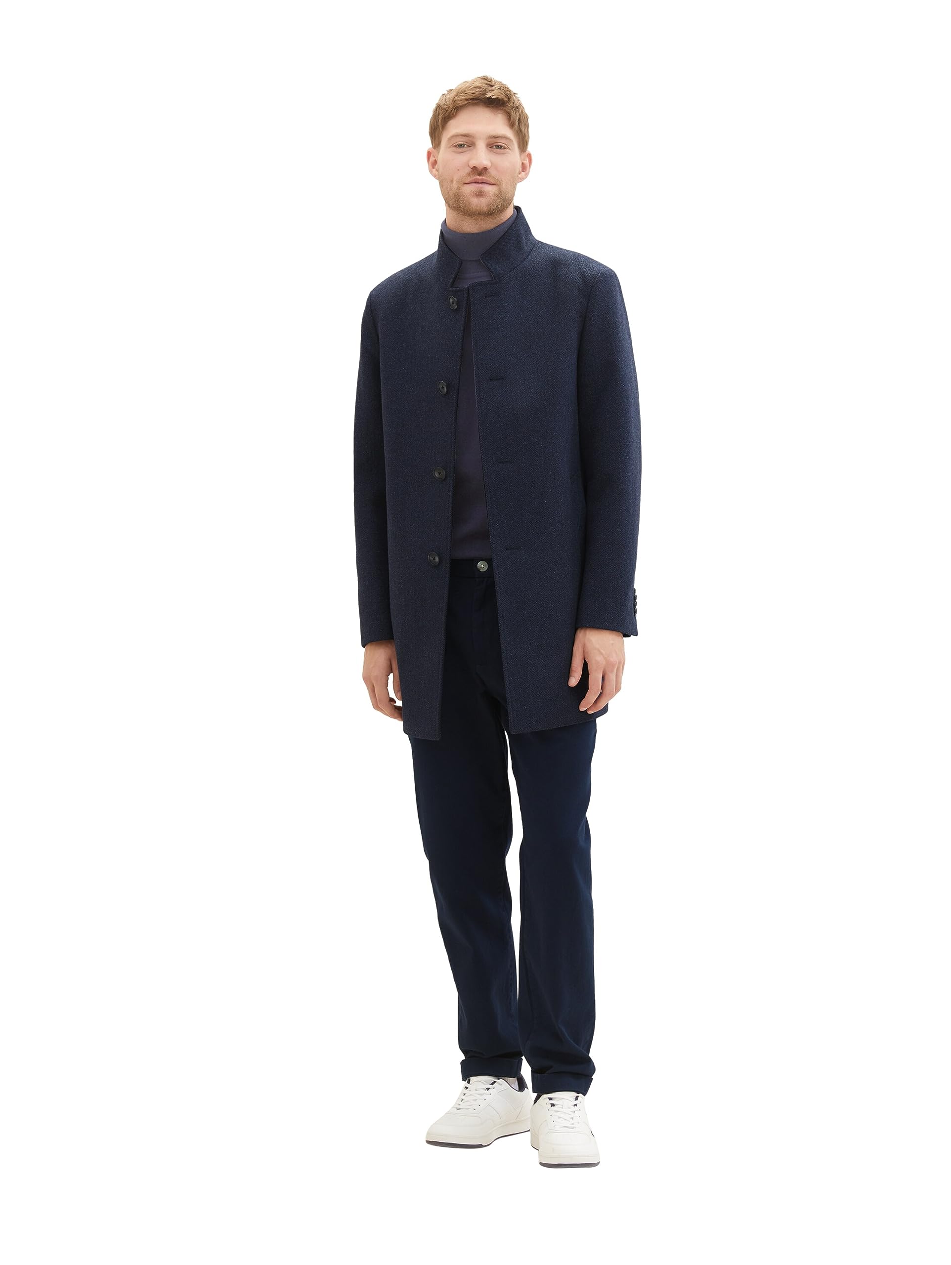 TOM TAILOR 1037407 - Płaszcz wełniany z 3 guzikami ze stójką Mężczyźni