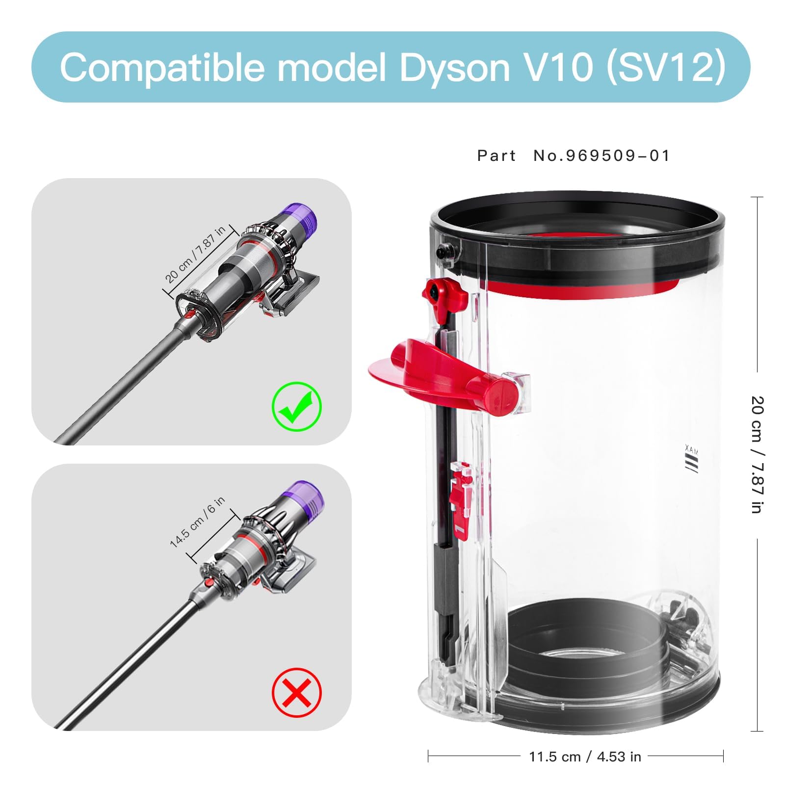 Przezroczysty pojemnik na kurz do odkurzacza Dyson V10 SV12 SV13 SV27, pojemnik na kurz, akcesoria do odkurzaczy Dyson, części zamienne, nasadka, wiadro do odkurzacza Dyson części zamienne