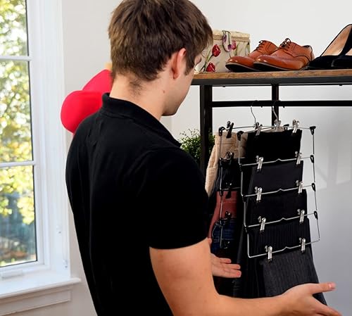 Miniatura 5 de DEILSY™ Perchas de falda de 5 niveles con clips (paquete de 3) para pantalones que ahorran espacio múltiple en uno con clip, múltiples perchas para