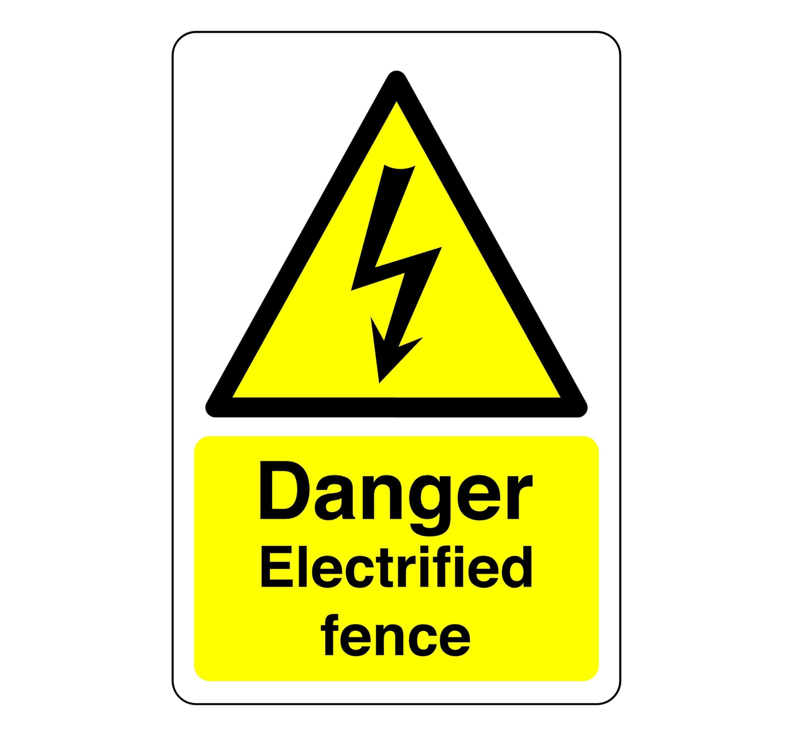 Danger electrical fence sign - 1.2mm Rigid plastic for indoor/outdoor usage (300mm x 200mm) Viewing Distance within 7m.