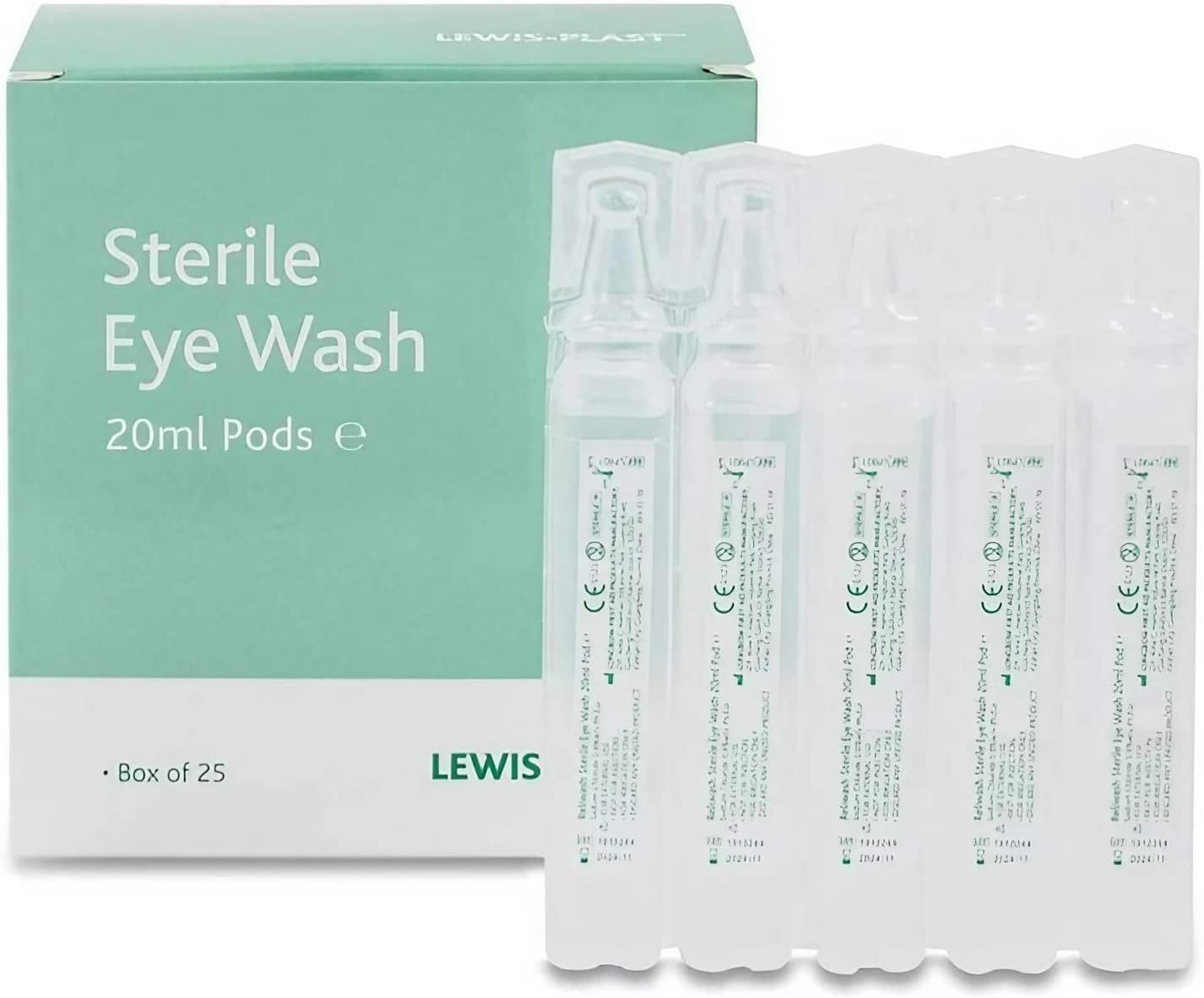 LewisPlast Premium 20ml Saline Eye Wash Pods Box of 25 Contains
