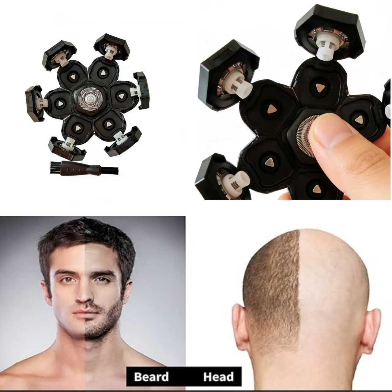 7 Blade Floating Replacement Shaving Head,for Many Main Brands Electric Shaver Razor Bald Men Head Shaver Blades,7 Head Replacement Black - Image 3