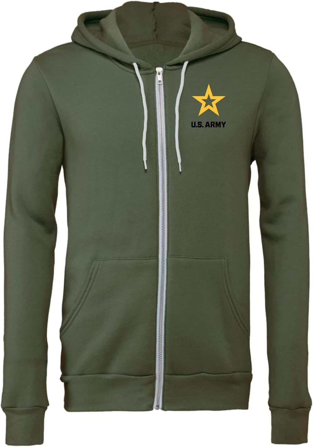 US Army Star Logo Black Chest Print Premium Full Zip Hoodie